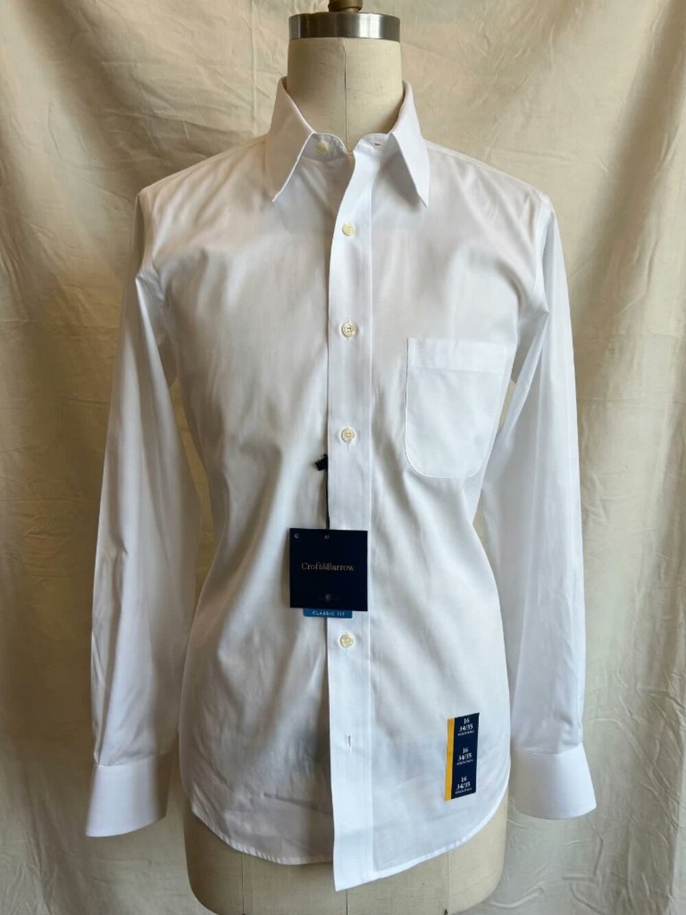 Croft & Barrow Essentials Dress Shirt Mens 16 34/35 White Classic Fit NWT